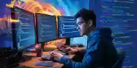  Programador trabajando con condicionales en JavaScript