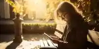 Mujer utilizando una tableta para promocionar su sitio web en las redes sociales