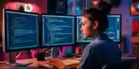 Programador escribiendo código JavaScript